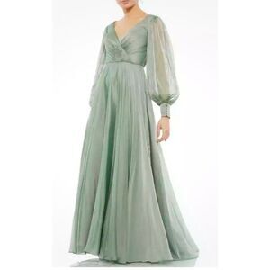 Mac Duggal 67873 lllusion Long Sleeve A-Line Gown in Sage NWOT SZ 18